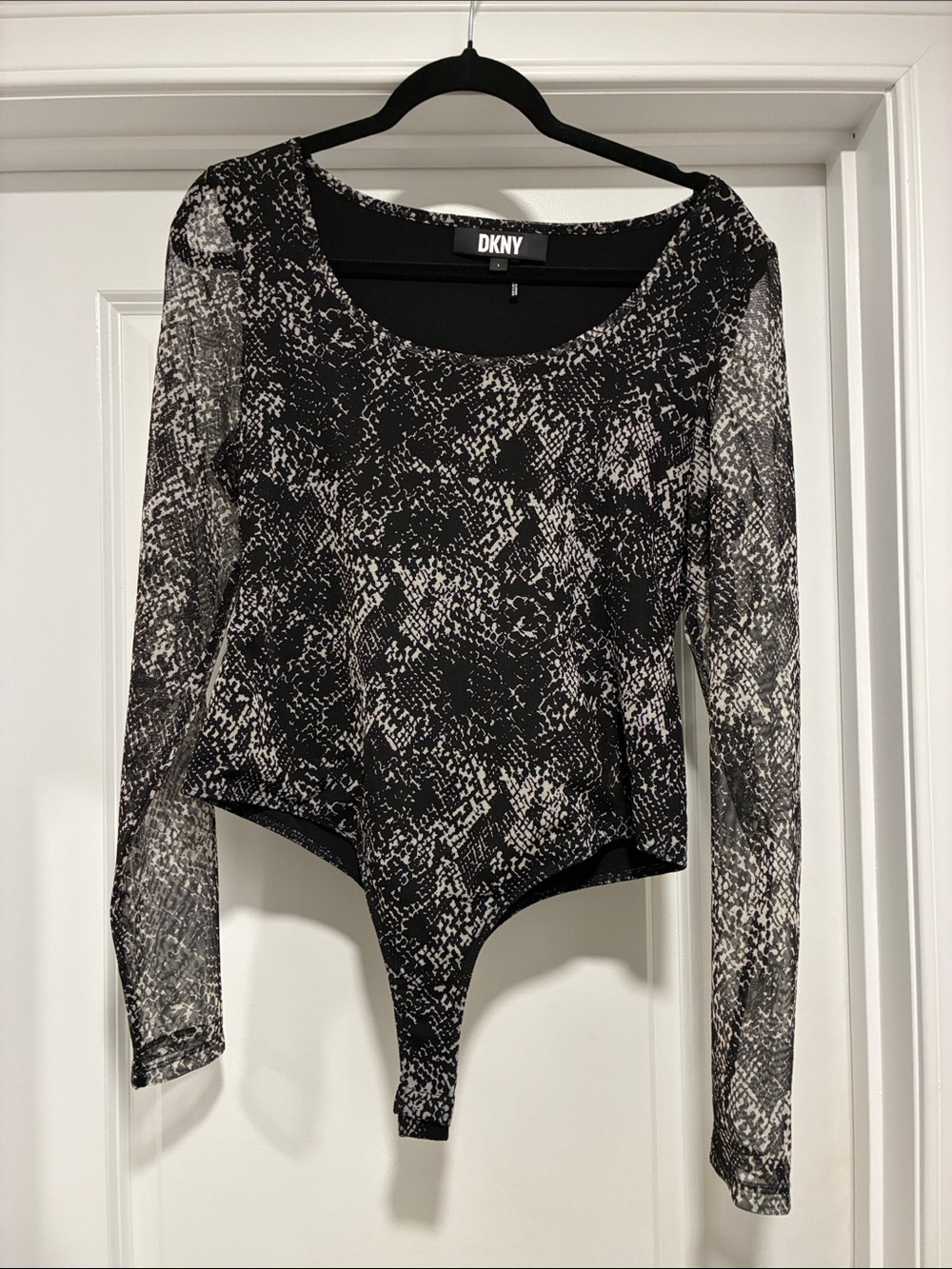 DKNY Black & White Snake-Print Long Sleeve Bodysuit